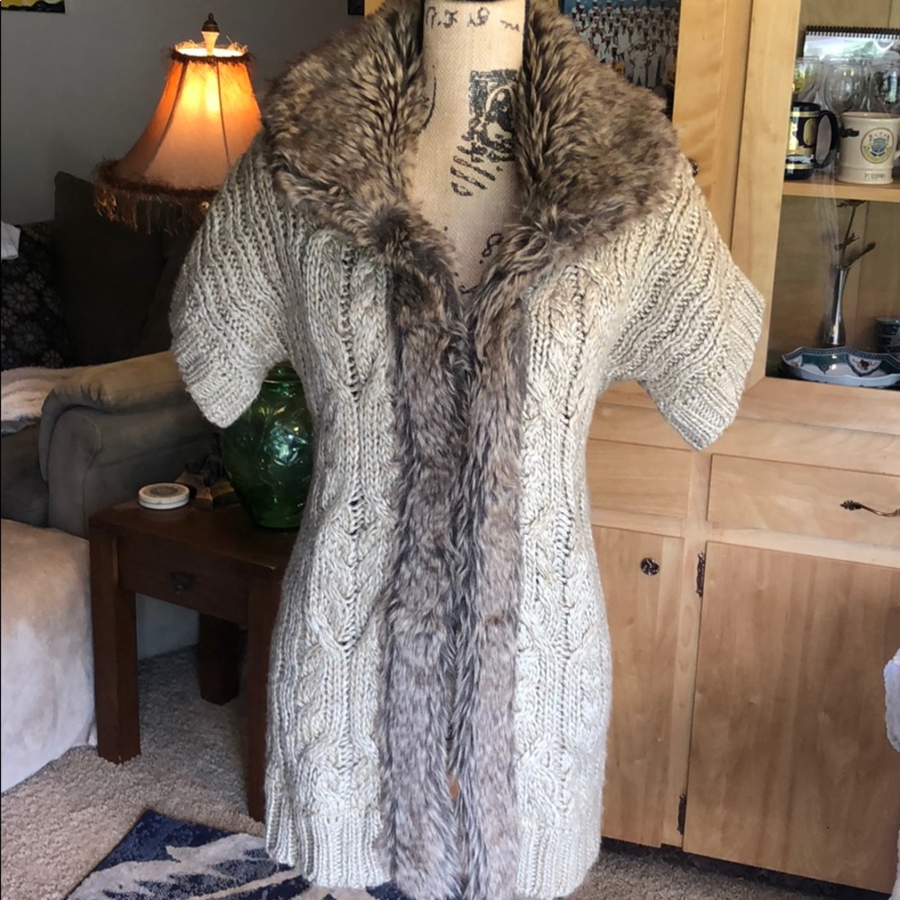 Faux Fur Accented S/S Sweater